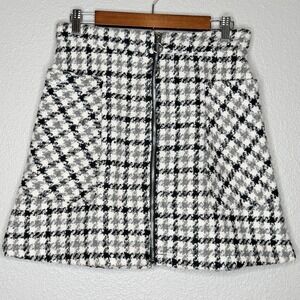 Hyve Houndstooth Mini Skirt Ring Zip Front A-Line L Y2K Clueless 90s Preppy
